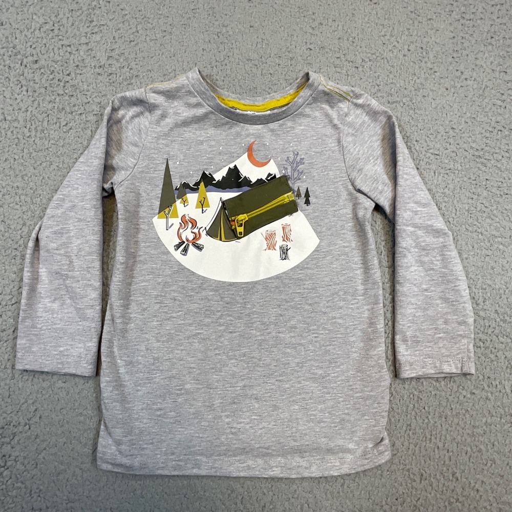 Tommy Bahama Graphic Tee Kids 3T Gray Long Sleeve 3D Zipper Tent Camping Shirt